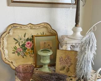 toile tray, lavender, small mosaic table