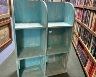 Aqua colored shabby chic shelf