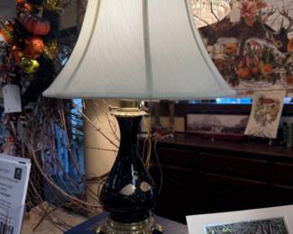 19th Century Victorian hand painted Ceramic and Brass Oil Lamps converted to electric lamps