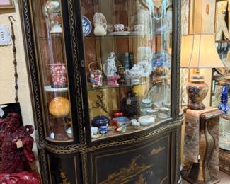 gorgeous curio cabinet with hand painted three dimensional detail