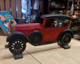 Vintage cast iron antique car door stop 