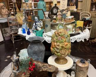 Vintage ceramic floral topiary, small manger scene, vases and more
