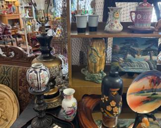Asian art and lamps, upstairs and Red Queen's Attic.