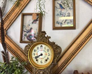 vintage clock and bird prints