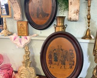 old oval wooden famed prints