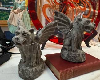 Vintage cement gargoyle book ends