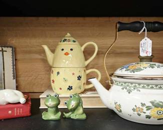 enamel kettle and vintage shakers