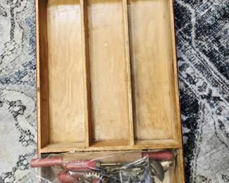vintage drawer organizer with vintage utensils