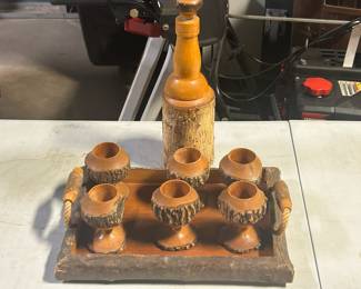Wooden drink serving set