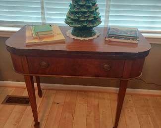 Sewing table with vintage, ceramic Christmas tree