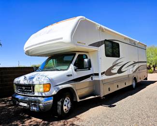 BID on this pristine motorhome. Come to the sale to see this motorhome and place bid at register. Just like the home this couple kept, immaculate. Photo of the details of this motorhome is in this listing. Please read the photo details for all the information on this 2004 Motorhome with 2 slide outs with 50K miles. Runs like a charm. So well taken care of. Sleeps 6 people. Dining turns into a bed and sofa turns into a bed and there is a slide out master bedroom. Bathroom with toilet and sink and then a separate shower. Plus the Burr Lift supports up to 4000 lbs!