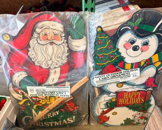 Large vintage wood Christmas yard stakes