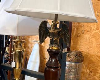 Vintage wood base lamp with eagle