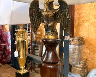 Vintage wood base lamp with eagle