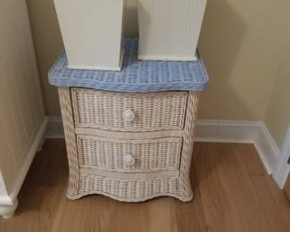2-drawer wicker nightstand; wastebaskets