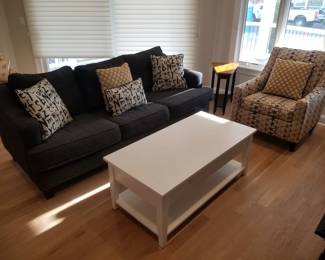 Cozy couch; coffee table accent chairs - two available