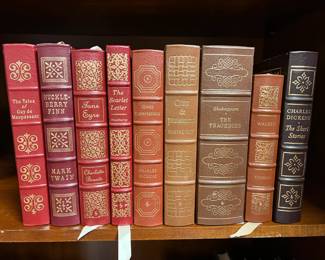 Several leather bound books.