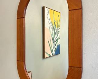 Swedish MCM Oval Pine Wall Mount Mirror 