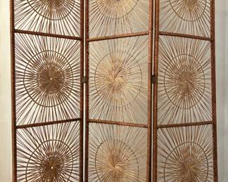 Vintage Sunburst Wicker Room Divider