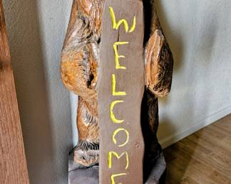 Welcome Hand-carved Wooden Bear