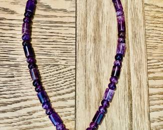 signed, amethyst and sterling silver Native American style necklace