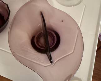 Amethyst dishes with serving pieces and tall vase