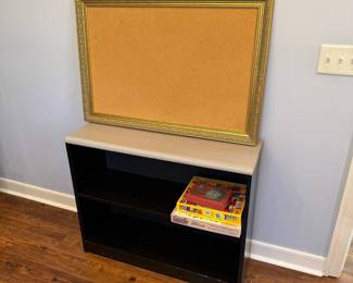 Bookshelf; puzzles; corkboard