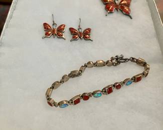 925 Inlay opal bracelet with matching butterfly earrings and pendant