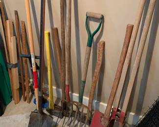 Yard tools, rakes, shovels