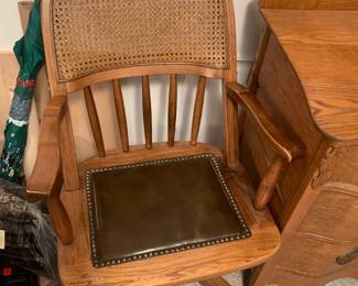 #20	Wood Desk Chair w/leather Seat & Wicker Back	 $75.00 
