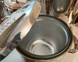 #124	Roger silver plate 3 piece ice bucket with handles and lid 	 $25.00 
