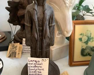 #118	Largo original with tag western sculpture  Indian she who fill my heartn12 inch tall 	 $35.00 
