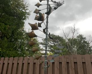 #96	Lyman Whitaker wind copper spinning sculpture " Double  Helix Horizontal tall spin thing 12 spin post  29 tall	 $1,200.00 
