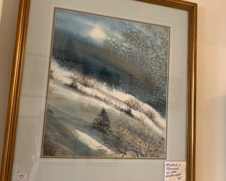 #134	Framed and matted winter water color of snow by Hal Rea	 $75.00 

