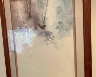 #138	water color signed of skiers on slope frame and matted	 $75.00 
