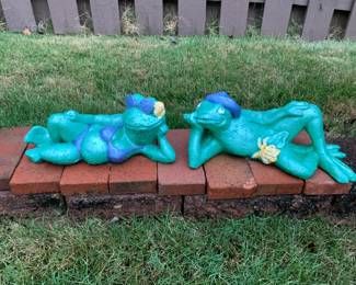 #93	concrete pair of frogs man woman painted 12 long	 $30.00 
