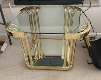 #5	Brass Glass Top Square Coffee table - 26 square x 19T w/Mirror Bottom Shelf	 $75.00 
