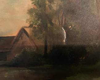 #144	vintage as is oil painting of water and boats 36x16	 $45.00 
