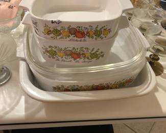 #97	Pyrex 5 piece veggie pattern casseroles as is	 $28.00 
