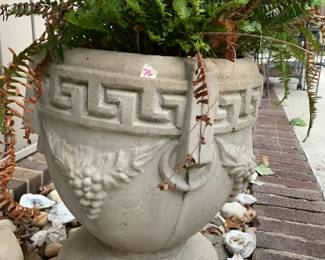 #76	concrete pot with grapes on the side and fern in side 17 tall  16 w	 $40.00 
