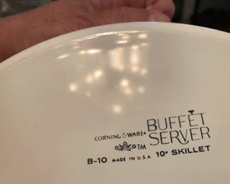 #106	2 vintage Buffet server casserole dishes by corning ware  white 8 inch and 10 inch 	 $45.00 
