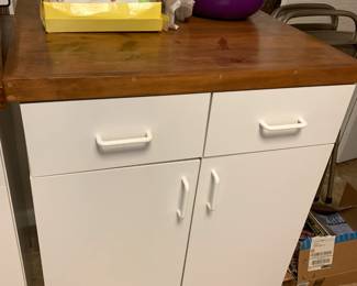 #43	White Laminate 2 Drawer Cabinet w/2 Doors & 1 Shelf - 28x 25x36 (white handles)	 $65.00 
