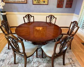 made in England dining table with extensions (and pads) and 8 Spanish dining chairs - 2 Arm and 6 Side chairs