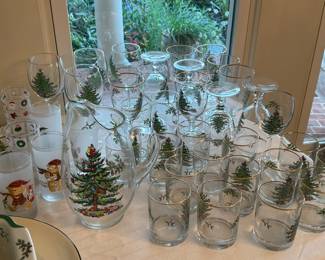Collection of Spode Christmas Tree- serving pieces, place settings, glassware