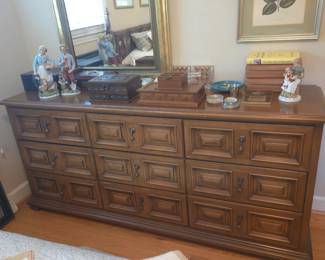 Classic 1967 “Esperanto” chest by Drexel has nine drawers, brass hardware and a valet tray.