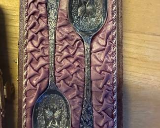 1226 Antique SIlver Spoons In Case