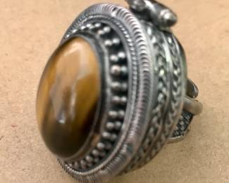 huge sterling tiger eye POISON ring