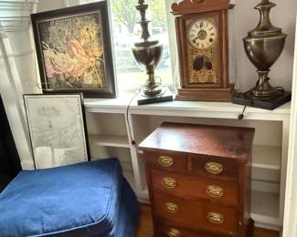 Ottoman. Brass Lamps, Vintage Clock, Art