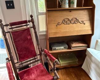 Steins, antique rocking chair, antique secretary