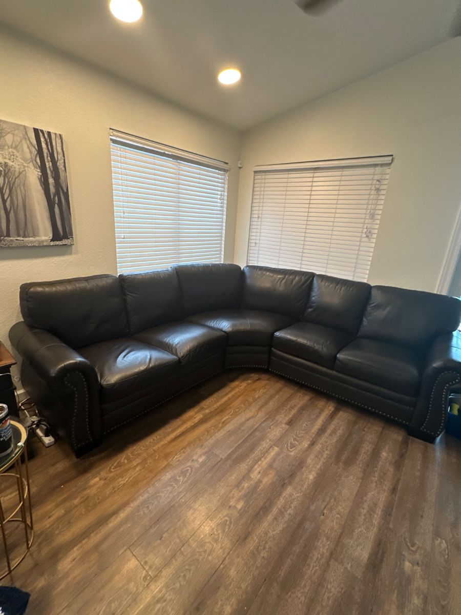 3 piece Leather sectional, Chocolate brown, excellent condition. 107 “ .  4 yrs old purchased from Wayfair, originally $4250. 